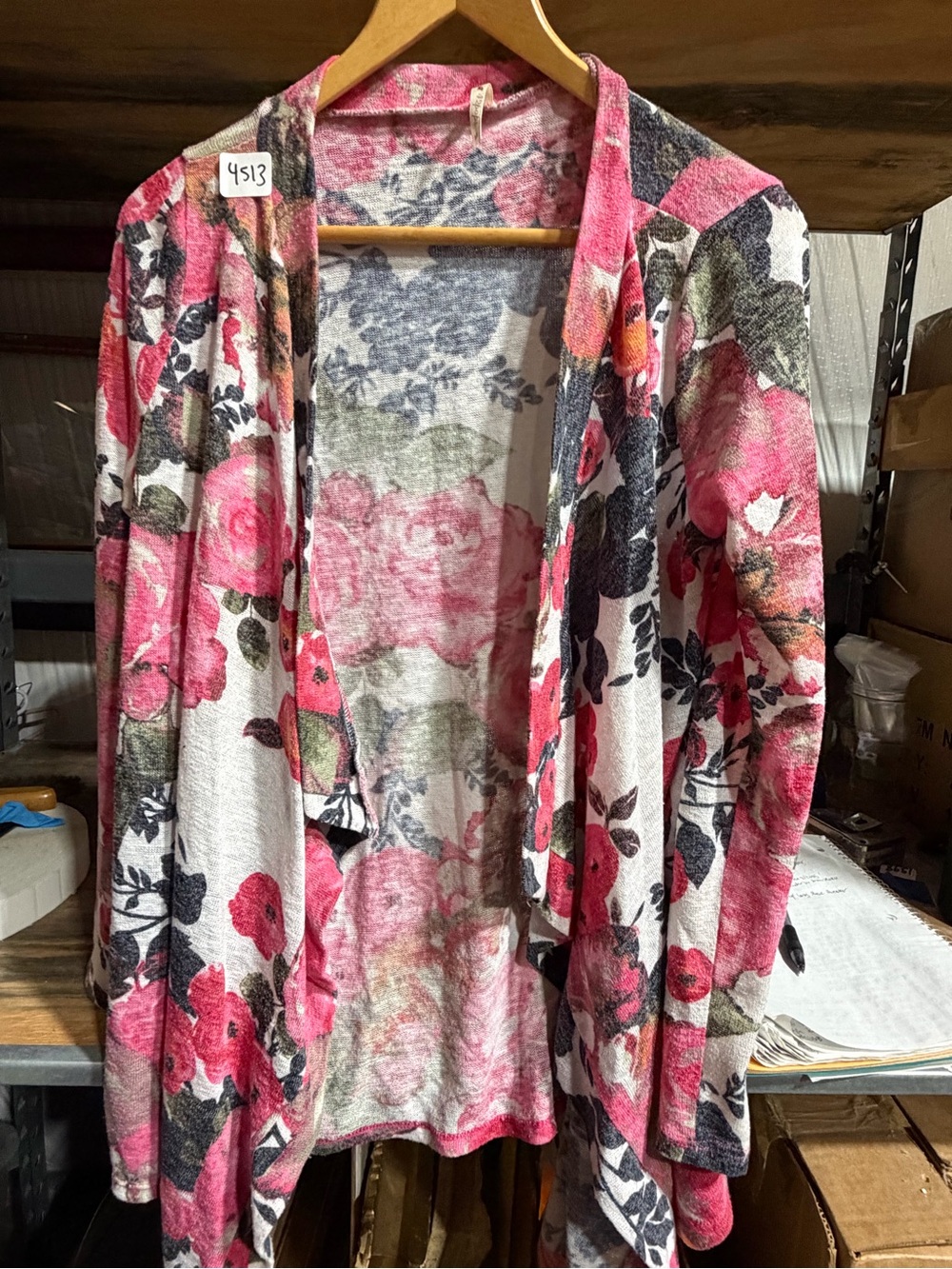 #4513-Open-Front Floral Cardigan in Pink and White